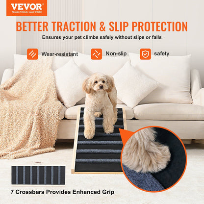 VEVOR Dog Ramp, Folding Pet Ramp for Bed, Adjustable Dog Ramp for Small, Large, Old Dogs & Cats, Wooden Pet Ramp with 39.3" Long Ramp, Adjustable from 15" to 22", Suitable for Couch, Sofa, Car - Discount Msrp 