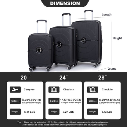 Expandable Hardshell Suitcase Double Spinner Wheels PP Luggage Sets Lightweight Durable Suitcase with TSA Lock,3-Piece Set (20/24/28) ,Black - Discount Msrp 