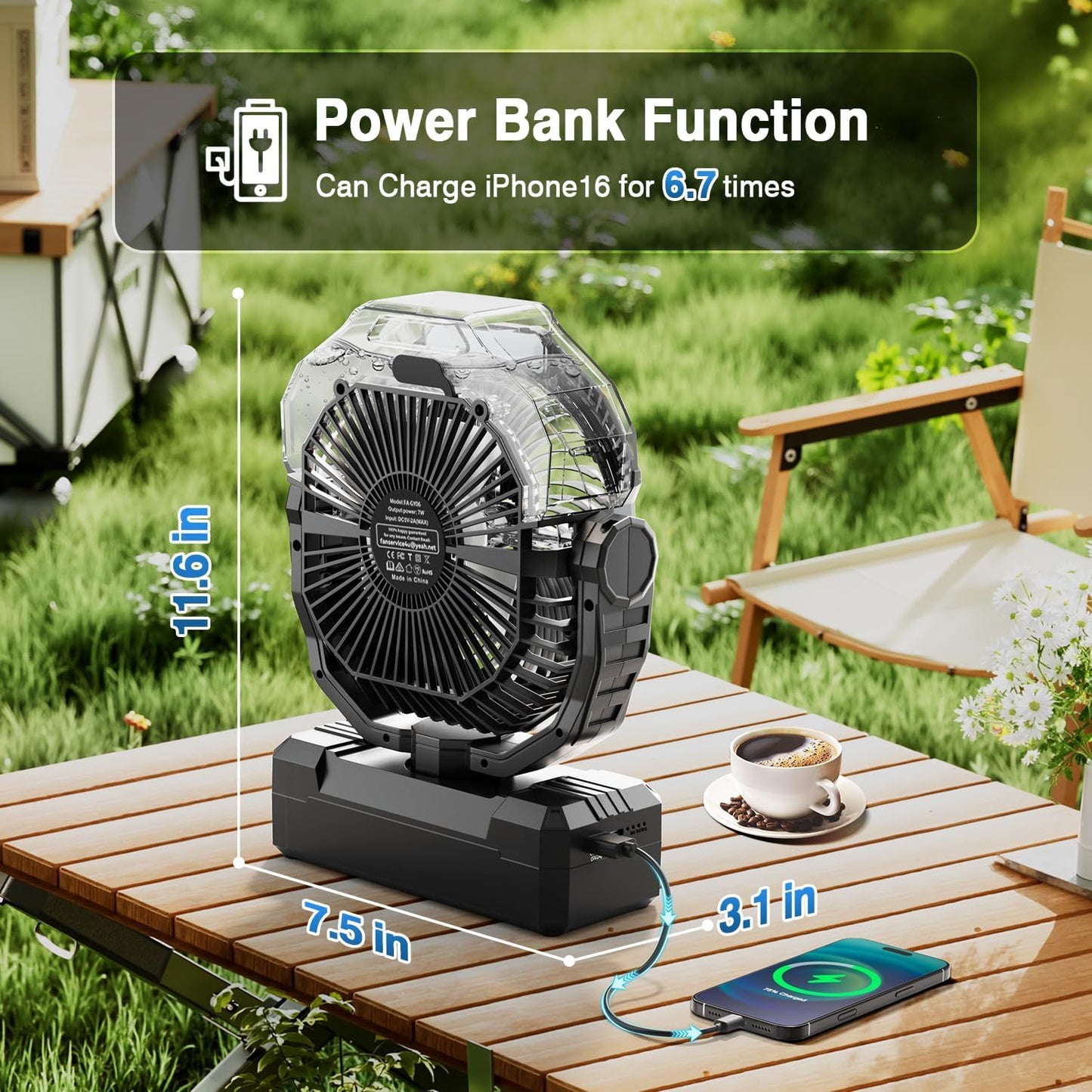 Portable Misting Fan, 24000mAh Rechargeable Battery Powered Camping Fan 460ml Large Tank USB Desk Fan - Discount Msrp 
