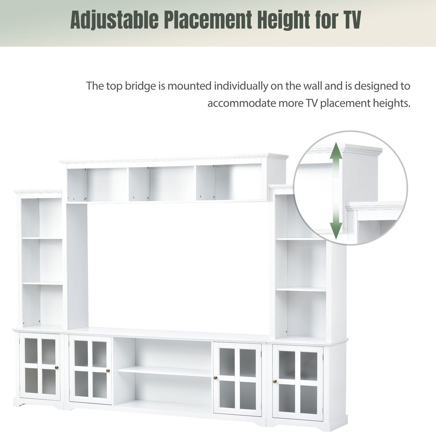 [VIDEO provided] ON-TREND Minimalism Entertainment Wall Unit with Bridge, Modern TV Console Table for TVs Up to 70", Multifunctional TV Stand with Tempered Glass Door, White (Old SKU: SD000009AAK) - Discount Msrp 