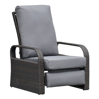 Outdoor Recliner Chair; Automatic Adjustable Wicker Lounge Recliner Chair with 5.12'' Thicken Cushion - Discount Msrp 