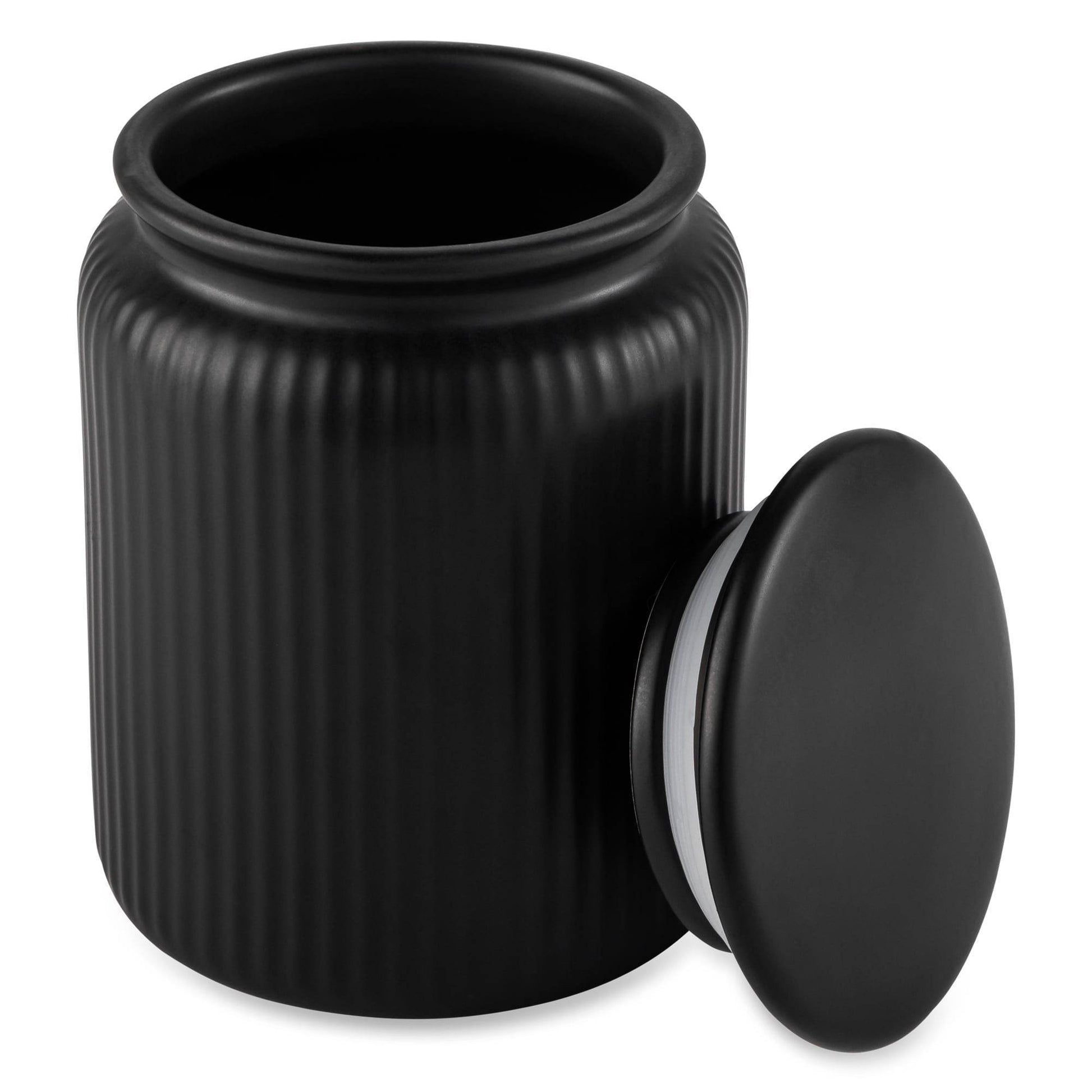 (2 pack) Medium (815mL) Ceramic Ribbed Kitchen Organization Jar, Black - Discount Msrp 