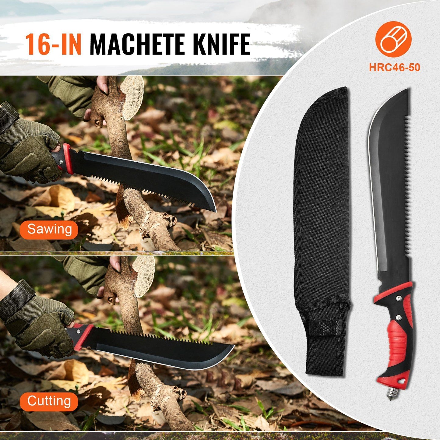 Camping Hatchet Machete Knife Set Sheath Hunting Knife Flashlight Paracord - Discount Msrp 