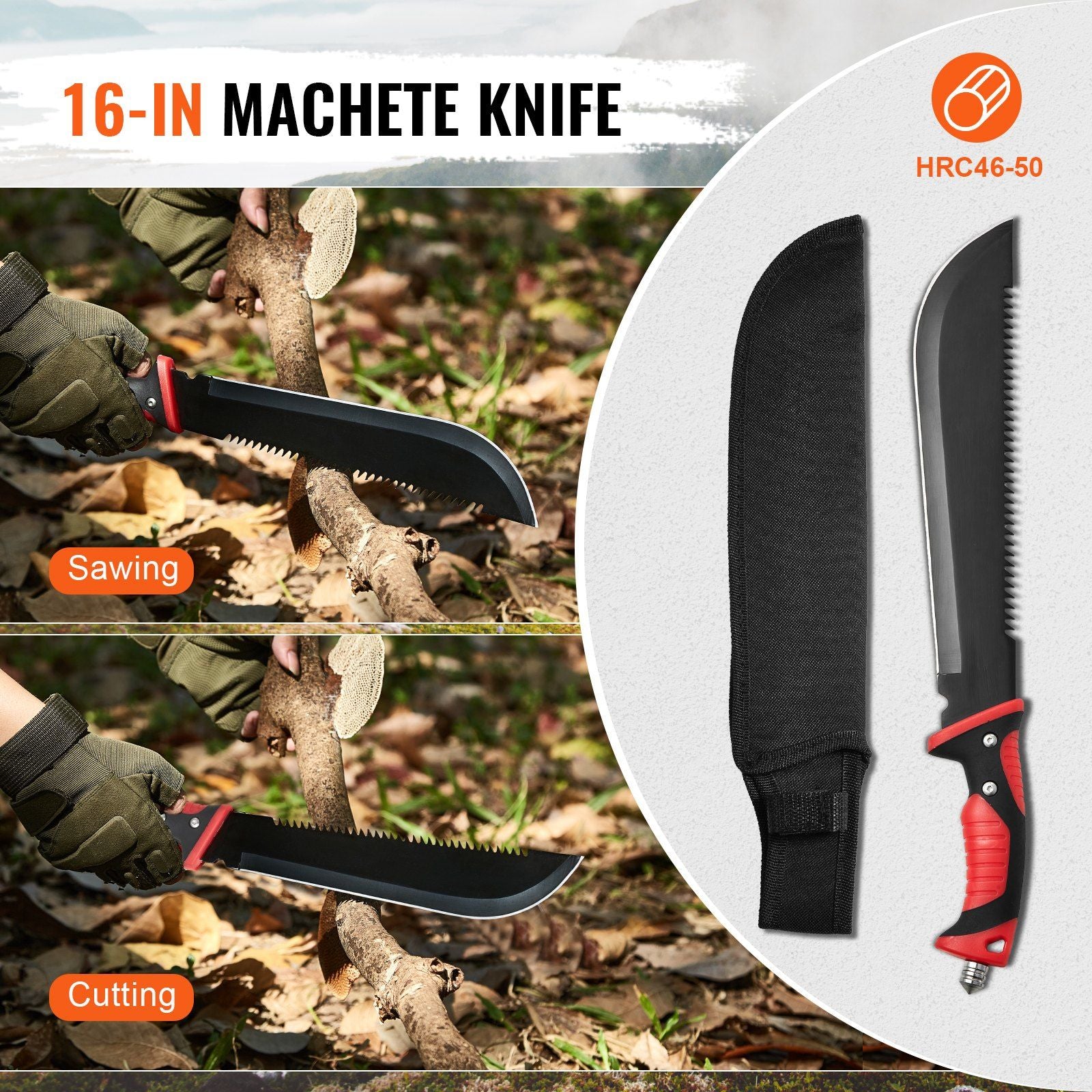 Camping Hatchet Machete Knife Set Sheath Hunting Knife Flashlight Paracord - Discount Msrp 