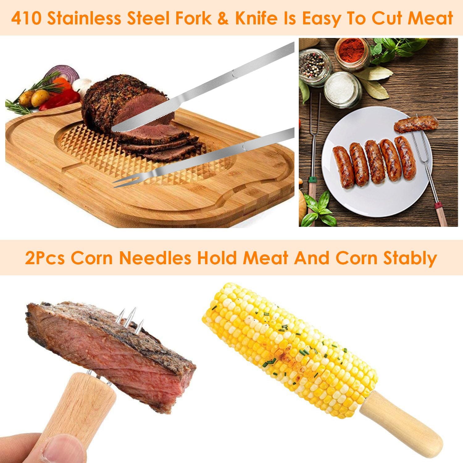 Stainless Steel Roasting Sticks Set 31.9in Extendable Telescoping Marshmallow Hot Dog Fork Skewers Set - Discount Msrp 