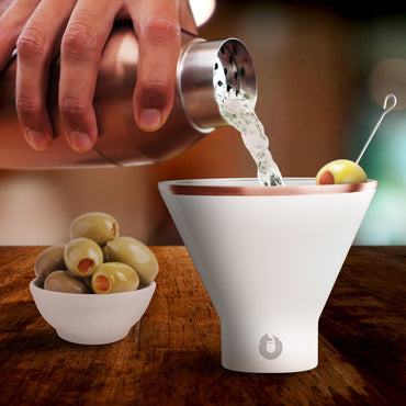 Stainless Steel Cocktail Shaker and Martini Glass Set, Gold and White - Discount Msrp 