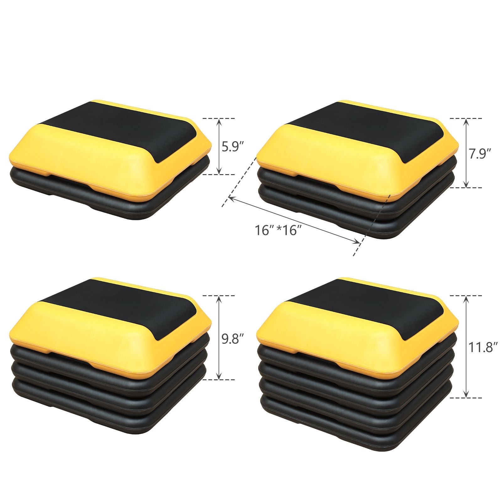 Height-Adjustable Step Aerobics Platform Fitness Equipment Stepper Trainer Exercise Step Platform with 4 Riser Yellow - Discount Msrp 