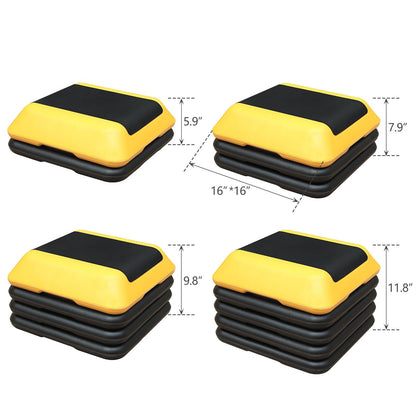 Height-Adjustable Step Aerobics Platform Fitness Equipment Stepper Trainer Exercise Step Platform with 4 Riser Yellow - Discount Msrp 
