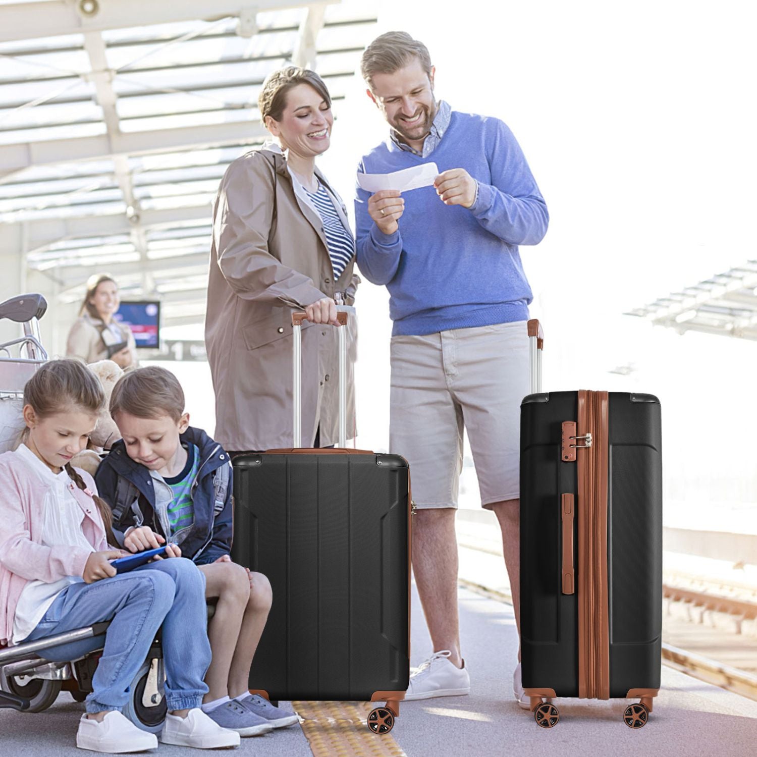 Luggage Sets 3 Piece, Hard shell ABS Lightweight Durable Suitcases with Double Spinner Wheels 20/24/28 Inch (Black Brown) - Discount Msrp 