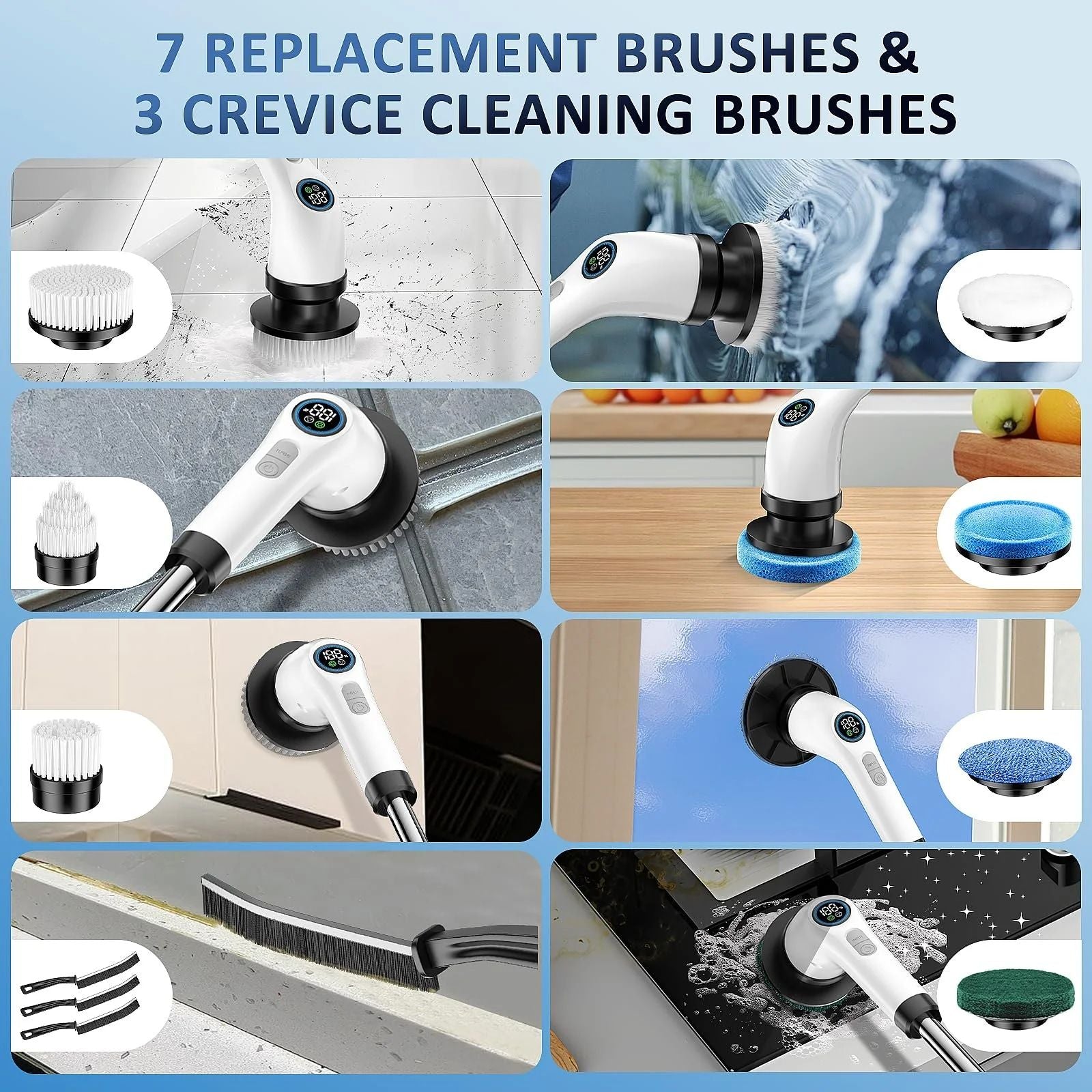 Electric Spin Scrubber,Cordless Cleaning Brush, Extendable Handle, 7 Replaceable Heads,White - Discount Msrp 