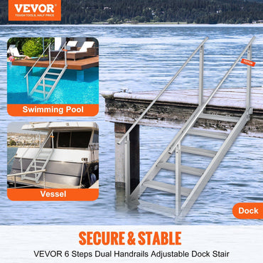 VEVOR Dock Ladder, Adjustable Height, 500 lbs Load Capacity, Aluminum Alloy Steps Pontoon Boat Ladder with Dual Handrails & Nonslip Rubber Mat, Ideal for Ship/Lake/Pool/Marine Boarding - Discount Msrp 