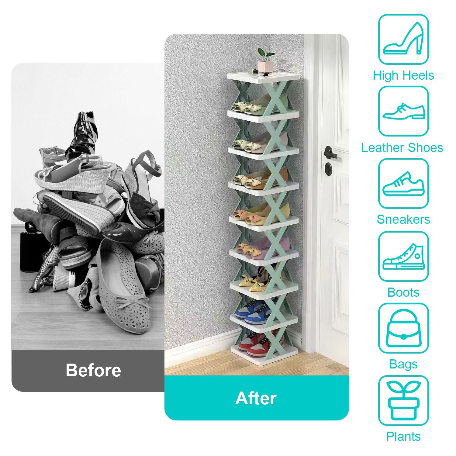 9Tier Narrow Entryway Shoe Rack Plastic Vertical Shoe Organizer Space Saving Free Standing Shoes Storage Shelf Closet Hallway - Discount Msrp 