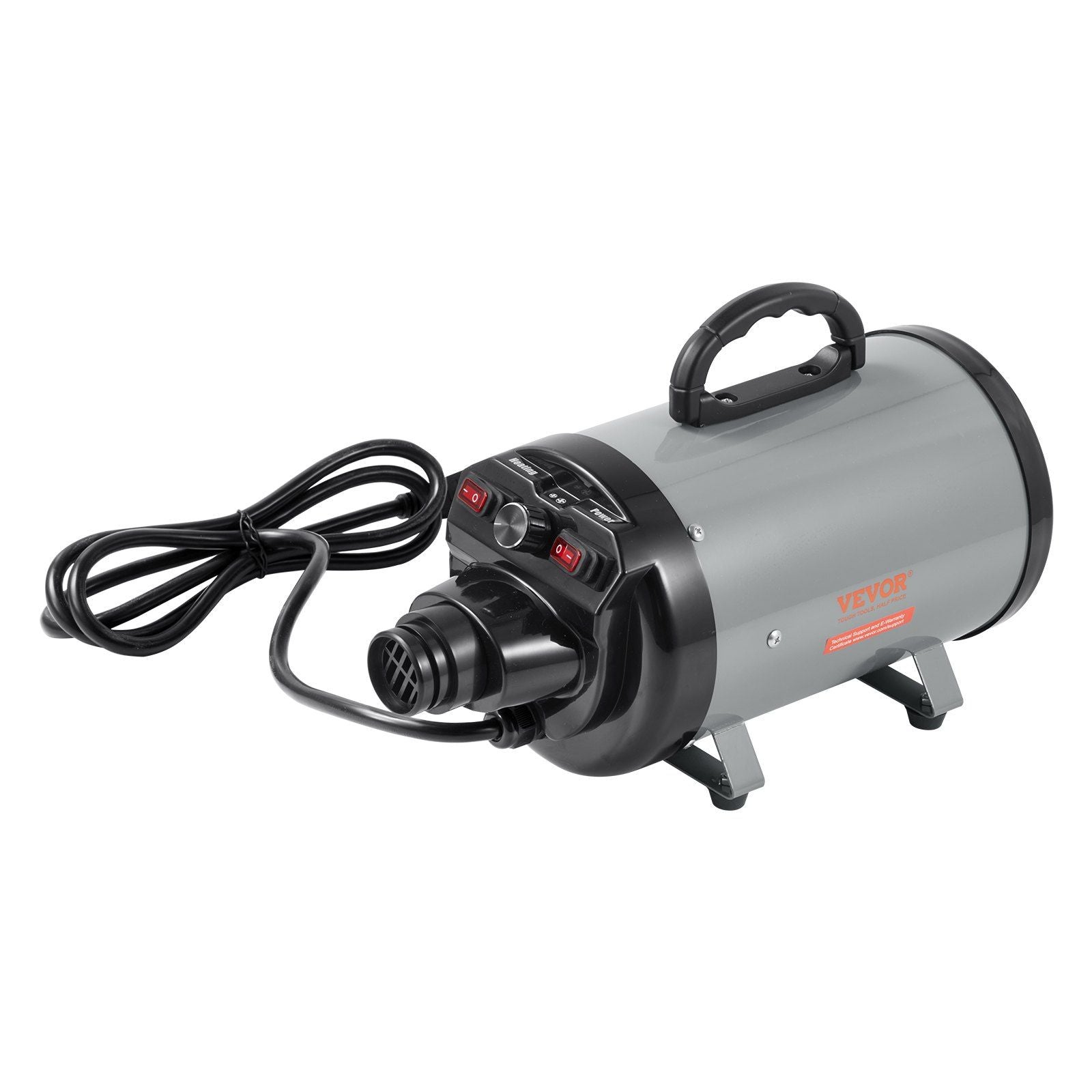 VEVOR Dog Dryer, 2800W/4.3HP Dog Blow Dryer, Pet Grooming Dryer with Adjustable Speed and Temperature Control, Pet Hair Dryer with 4 Nozzles and Extendable Hose, Grey and Black - Discount Msrp 