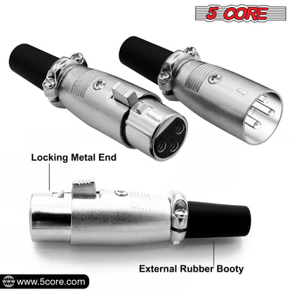 5Core XLR Connector Male Female to 1/4 Audio Jack 3 Pin Secure Mic Plug w Locking Ends - Discount Msrp 