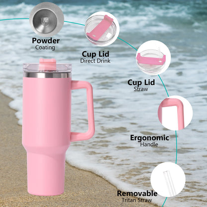 40oz large capacity tumbler, With Handle And Straw Lid, Insulated Reusable Stainless Steel Water Bottles Travel Mug Coffee Cup car cup water cup For Men Women Outdoor Camping Driving, gift - Discount Msrp 