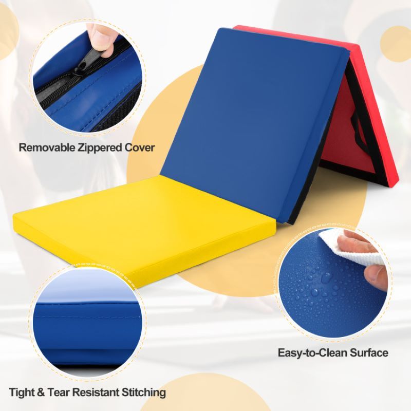 Portable Tri-Fold Gym Mat with Handles for Yoga - Discount Msrp 