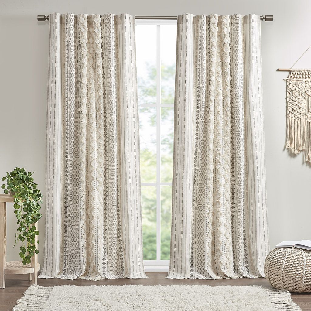 Cotton Printed Curtain Panel with Chenille Stripe and Lining(Only 1 Pc Panel) - Discount Msrp 