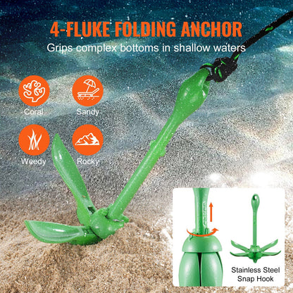 VEVOR Kayak Anchor Kit, 3.5 lb Paddle Board Anchor Kit with 26.2 ft/8 m Rope and Buoy, Folding Small Boat Anchor with Storage Bag and Snap Hook, Kayak Accessories for Kayaks, Small Boats, Canoes - Discount Msrp 