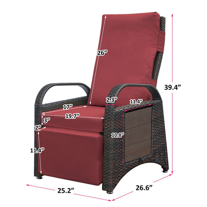 Outdoor Adjustable Wicker Recliner with Flip Table - Discount Msrp 