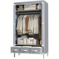 Portable Clothes Closet Rolling Door Wardrobe with Hanging Rack Non-Woven Fabric Storage Organizer with Three Drawer Boxes No-Tool Assembly - 67in*35.4in*17.7in(Gray) - Discount Msrp 