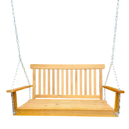 Front Porch Swing with Armrests, Wood Bench Swing with Hanging Chains,for Outdoor Patio ,Garden Yard, porch, backyard, or sunroom,Easy to Assemble,teak - Discount Msrp 