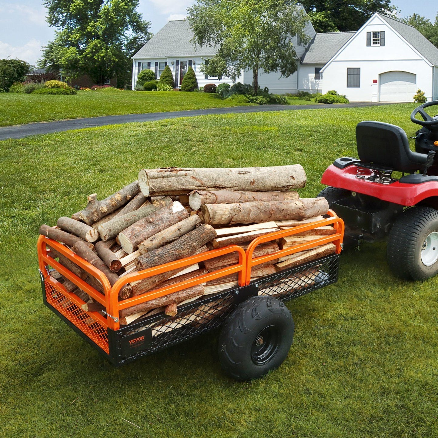 VEVOR Heavy Duty Steel ATV Dump Trailer, 1500-Pound Load Capacity 15 Cubic Feet, Tow Behind Dump Cart Garden Trailer, with Removable Sides and 2 Tires, for Mowers, Tractors, ATV, UTV - Discount Msrp 