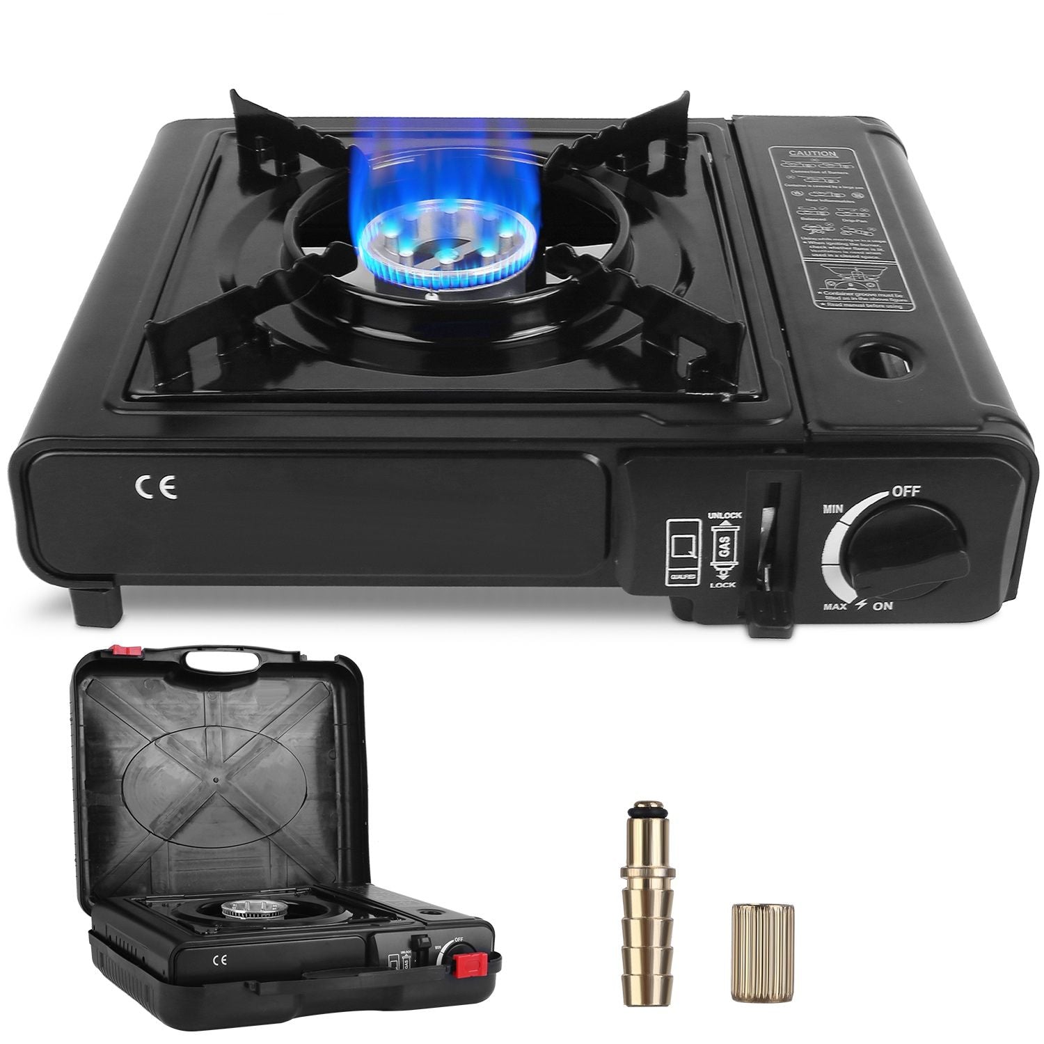 3300W Portable Camping Stove Butane Canister Dual Fuel Burner Piezo Electric Ignition Single Burner with Automatic Tank Ejection Overpressure Cut Off Carry Case for Camping Hiking Picnic Fishing - Discount Msrp 