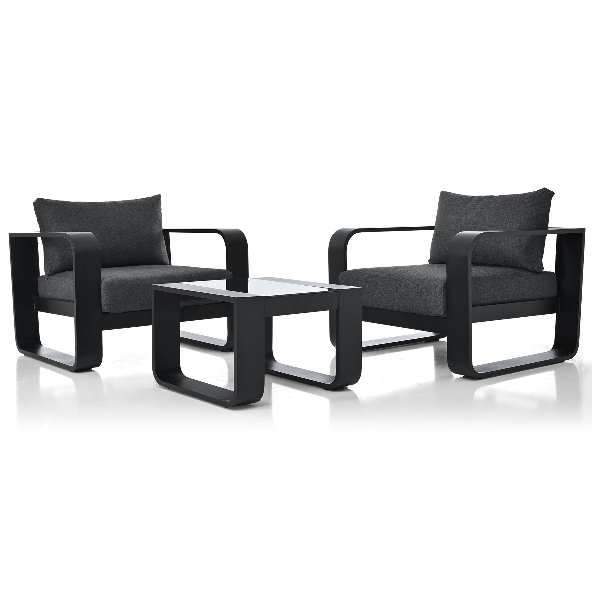 3-pieces Aluminum Frame Patio Furniture With 6.7" Thick Cushion And Coffee Table, All Weather Use Olefin fabric Outdoor Chair - Discount Msrp 