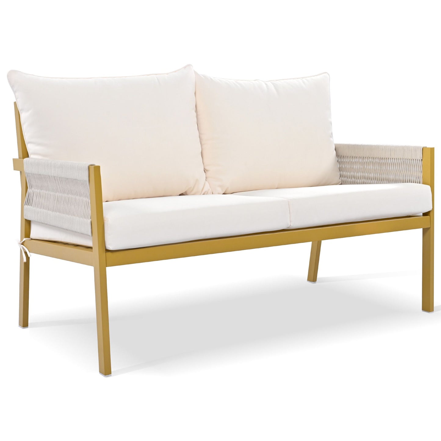 4-Piece Rope Patio Furniture Set, Outdoor Furniture with Tempered Glass Table, Patio Conversation Set Deep Seating with Thick Cushion for Backyard Porch Balcony - Discount Msrp 