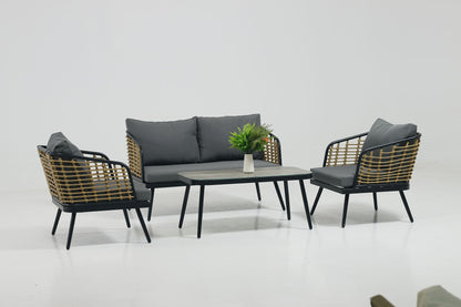 4 Pieces Patio Furniture Set, PE Rattan Wicker 4 Pcs Outdoor Sofa Set w/Washable Cushion and Tempered Glass Tabletop, Conversation Furniture for Garden Poolside Balcony - Discount Msrp 