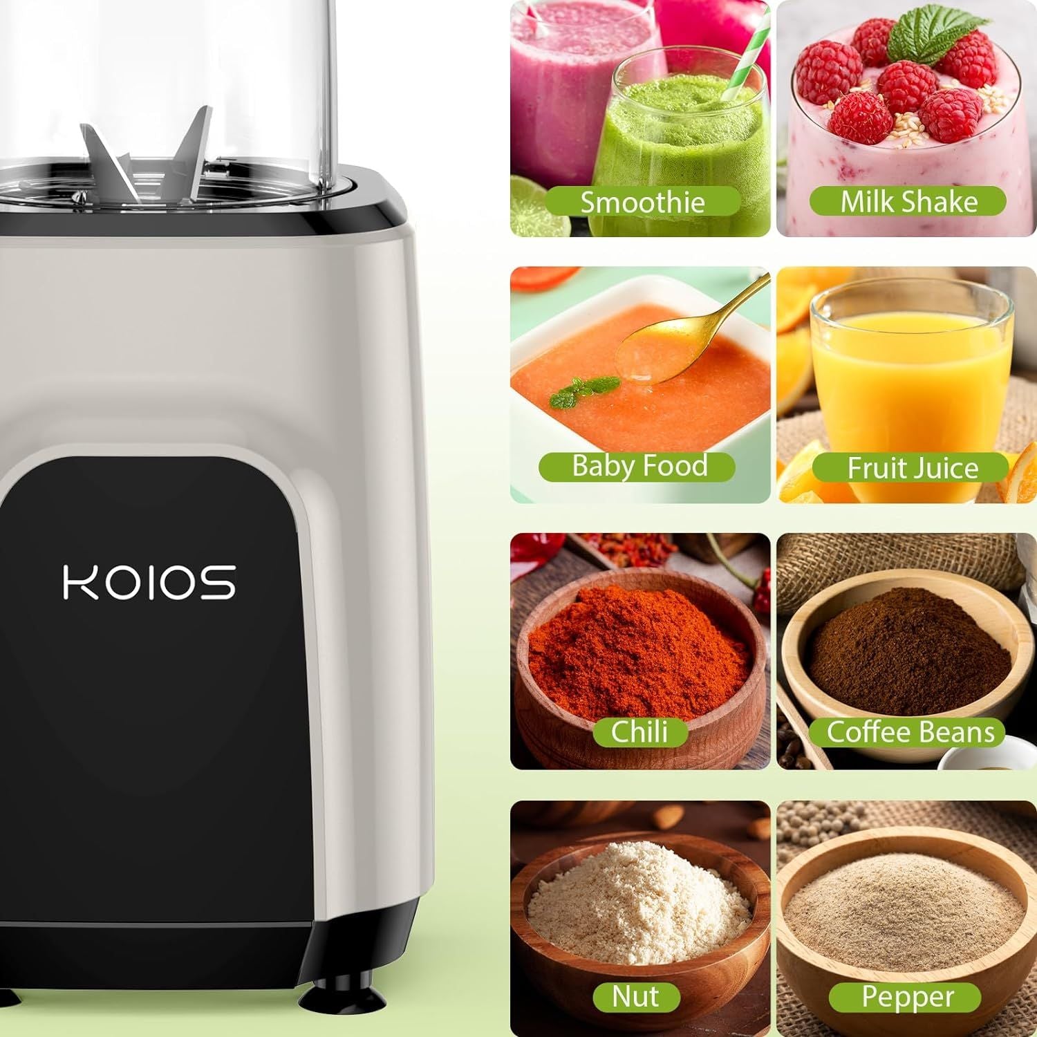 KOIOS 850W Countertop Blenders for Shakes and Smoothies; Protein Drinks; Nuts; Spices; Fruit Vegetables Drinks; Coffee Grinder for Beans; 11-Piece Kitchen Blender Set - Discount Msrp 