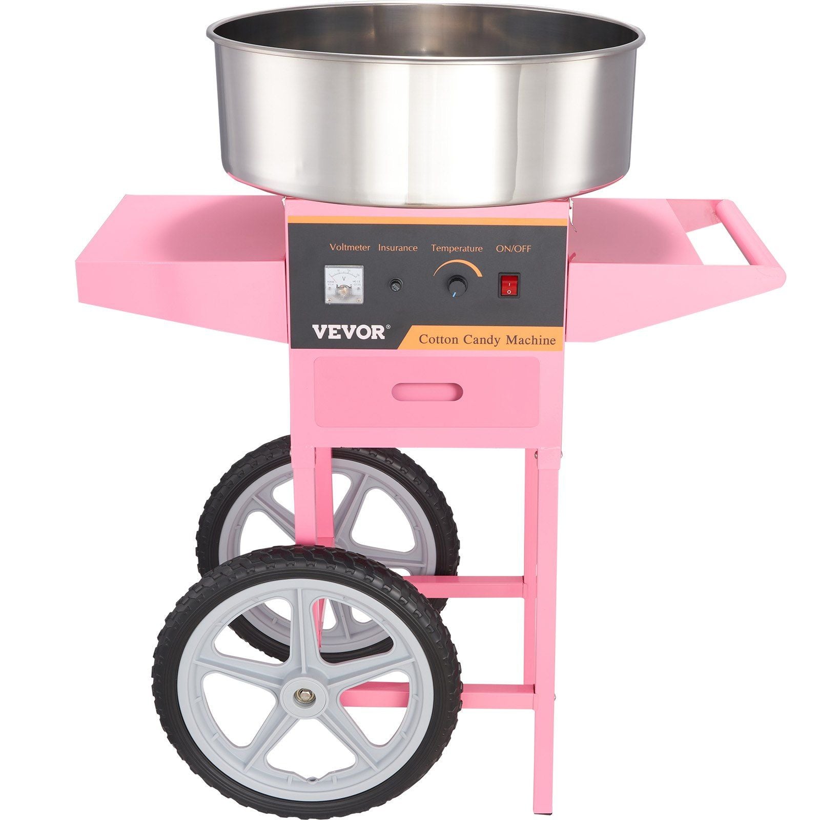 VEVOR Electric Cotton Candy Machine with Cart, 1000W Commercial Floss Maker with Stainless Steel Bowl, Sugar Scoop and Drawer, Perfect for Home, Kids Birthday, Family Party, Pink - Discount Msrp 