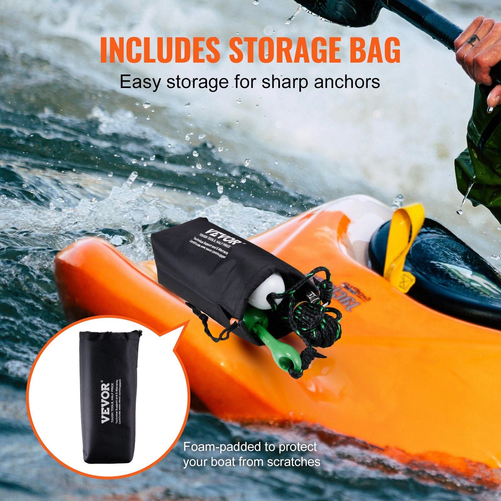 VEVOR Kayak Anchor Kit, 3.5 lb Paddle Board Anchor Kit with 26.2 ft/8 m Rope and Buoy, Folding Small Boat Anchor with Storage Bag and Snap Hook, Kayak Accessories for Kayaks, Small Boats, Canoes - Discount Msrp 