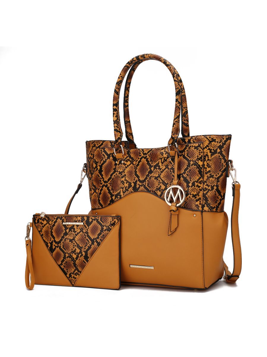 MKF Collection Iris Snake Embossed Vegan Leather Women Tote Bag with matching Wristlet Pouch by Mia k - Discount Msrp 