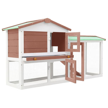 Outdoor Large Rabbit Hutch Brown and White 57.1"x17.7"x33.1" Wood - Discount Msrp 