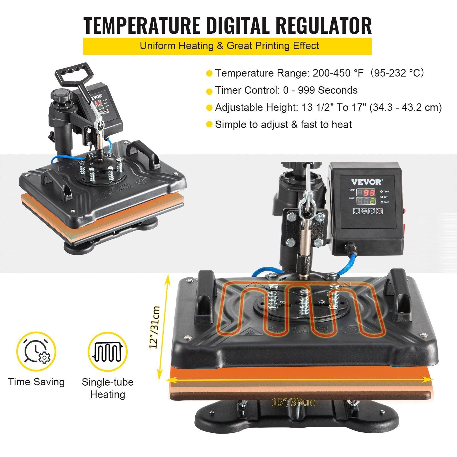 VEVOR Heat Press Machine, 12X15 Inch 6 in 1 Combo Digital Multifunctional Sublimation Heat Transfer Machine, 360 Degree Rotation Swing Away Heat Press for Printing T Shirts Hat Mug Cap Plate 1050W - Discount Msrp 