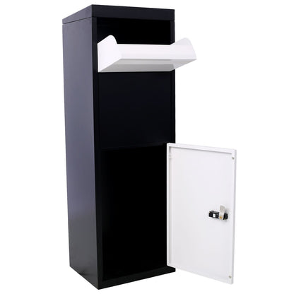 Package Delivery Box, 14'' x 11.3'' x 42'', Galvanized Steel Parcel Mailbox w/Code Lock & Mounting Hardware, for Outdoor Porch, Curbside, Black and White - Discount Msrp 