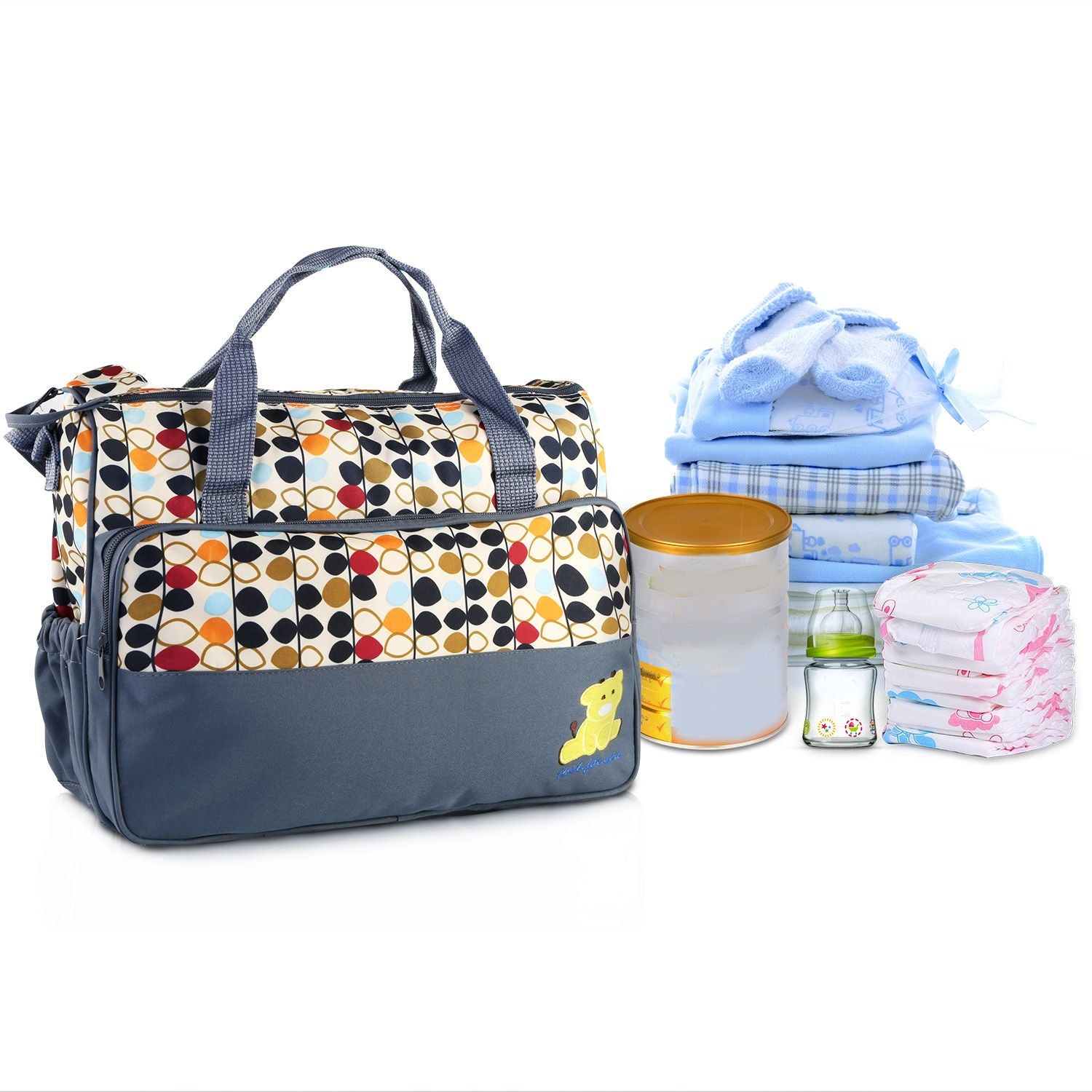 5PCS Baby Nappy Diaper Bags Set Mummy Diaper Shoulder Bags w/ Nappy Changing Pad Insulated Pockets Travel Tote Bags - Discount Msrp 
