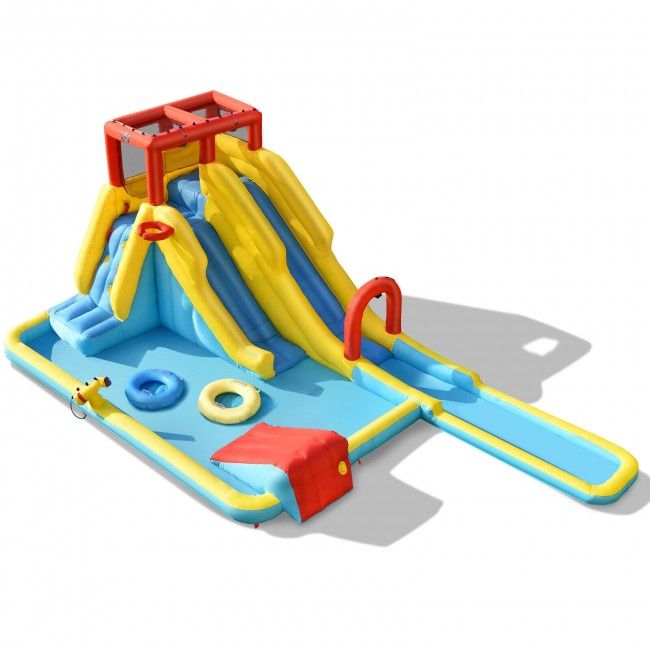 Inflatable Dual Slide Water Park Climbing Bouncer with 735W Air Blower - Discount Msrp 