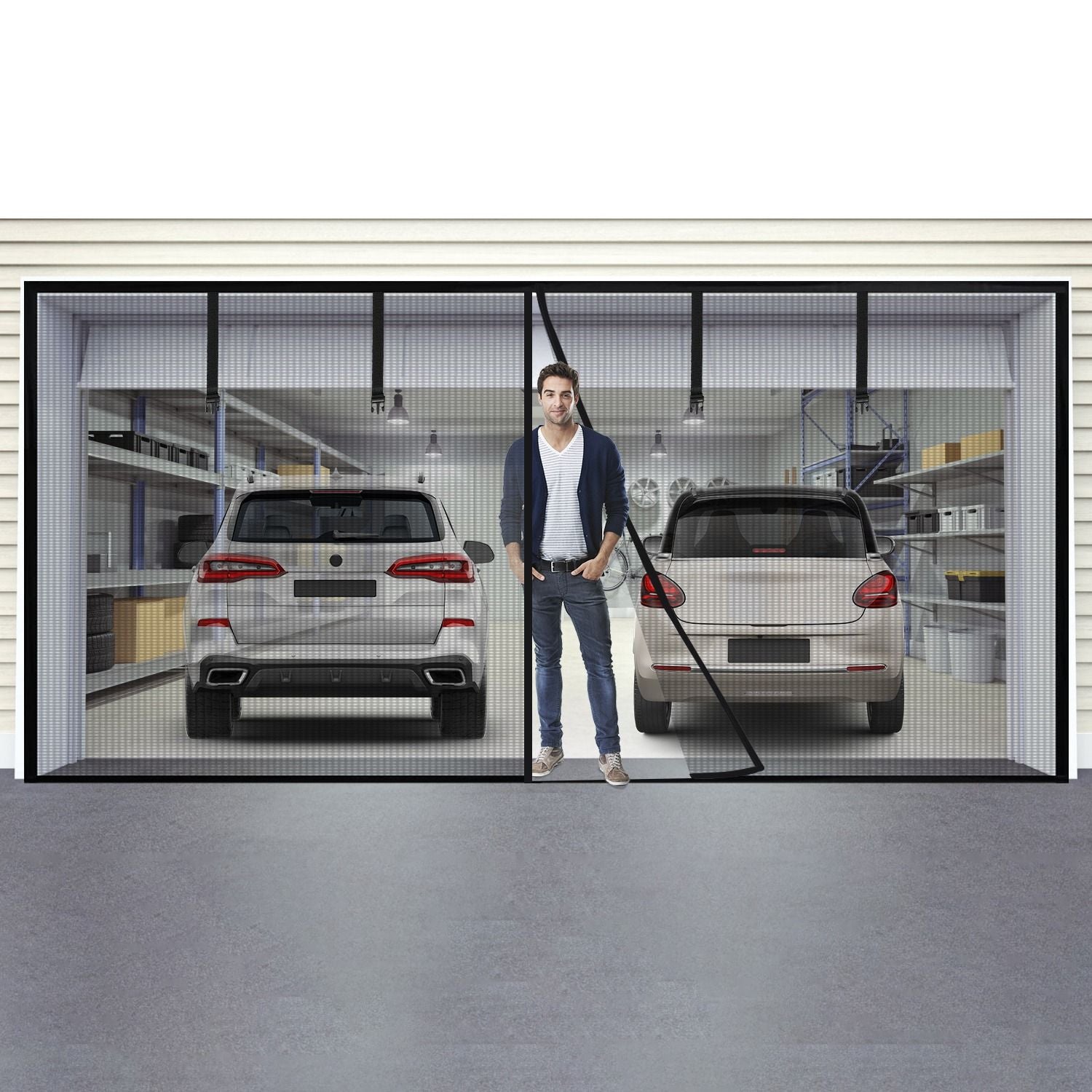 Magnetic Garage Door Screen Single-Car Garage Screen Mesh Fiberglass Garage Net with Magnetic Closure 4 Buckle Straps for One Cars - Discount Msrp 