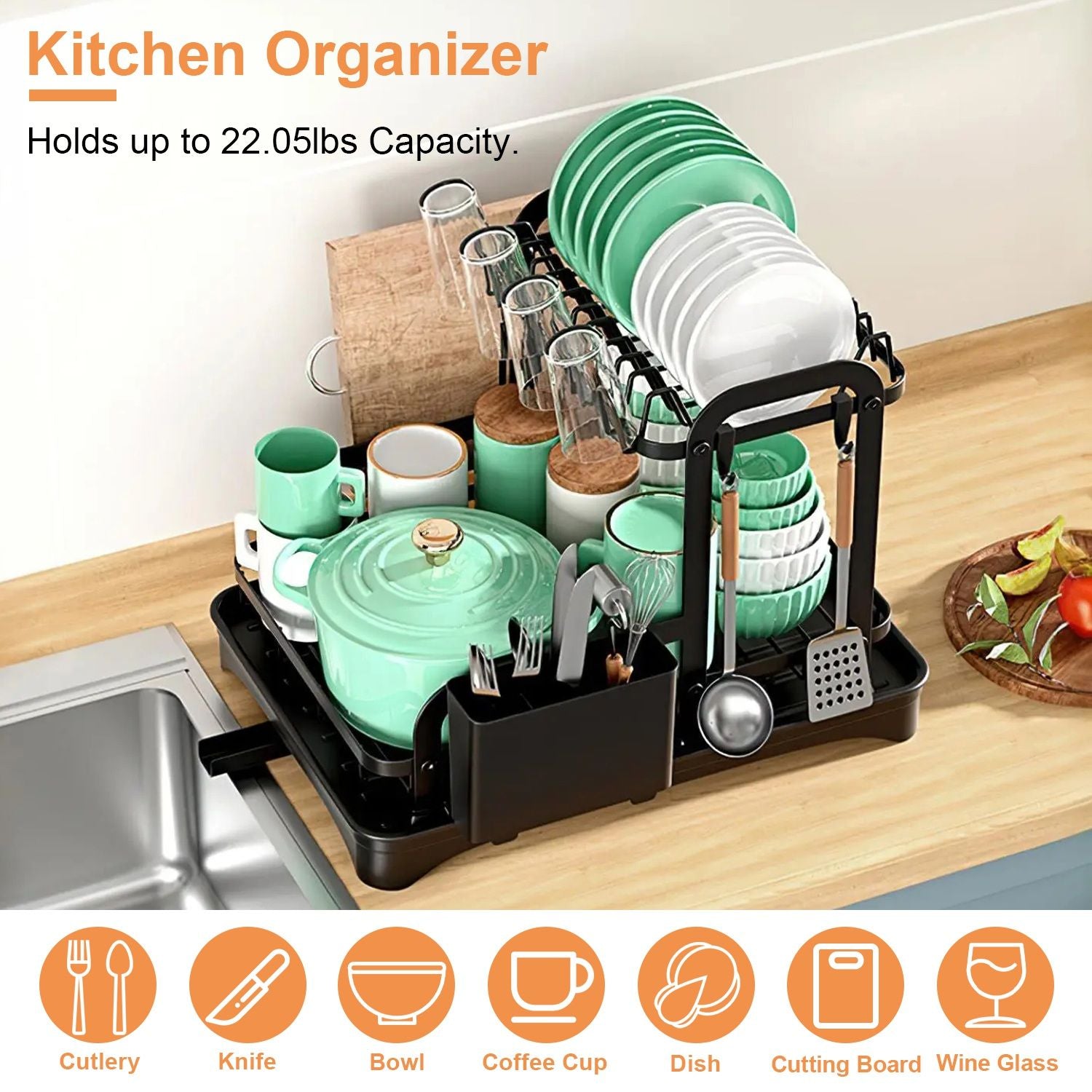 2-Tier Dish Drying Rack for Kitchen Counter Space Saving Rustproof Dish Rack with Drainboard Detachable Kitchen Drainer Organizer Set - Discount Msrp 