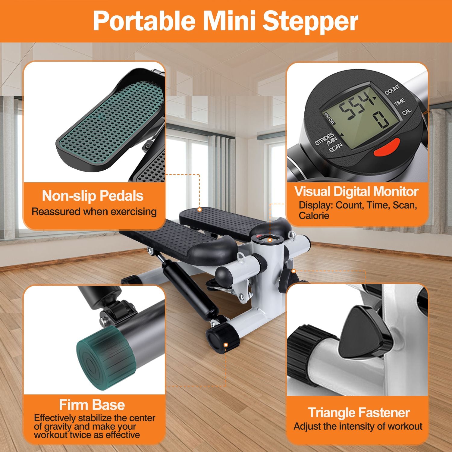 Exercise Stepper for Women Mini Fitness Stepper with 2 Resistance Bands LCD Monitor Max 330.7LBS Load Stair Stepper Quiet Stepper - Discount Msrp 