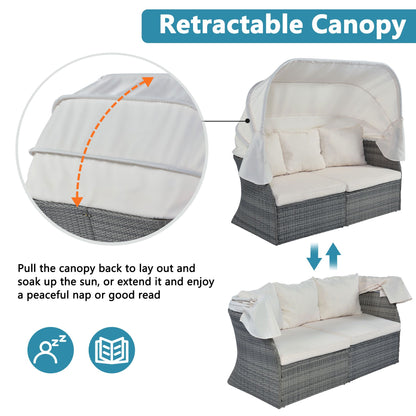 Outdoor Patio Furniture Set Daybed Sunbed with Retractable Canopy Conversation Set Wicker Furniture - Discount Msrp 