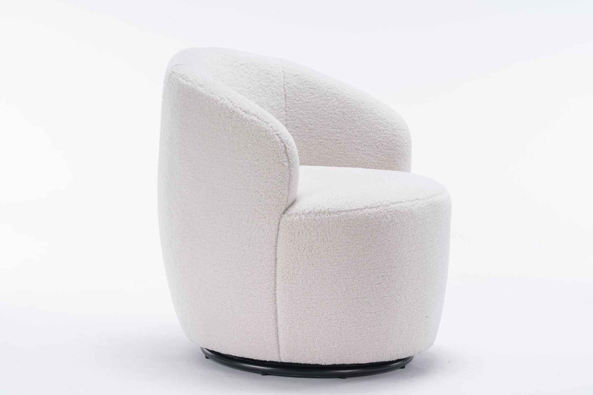 Teddy Fabric Swivel Accent Armchair Barrel Chair With Black Powder Coating Metal Ring,Ivory White - Discount Msrp 
