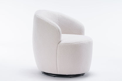 Teddy Fabric Swivel Accent Armchair Barrel Chair With Black Powder Coating Metal Ring,Ivory White - Discount Msrp 