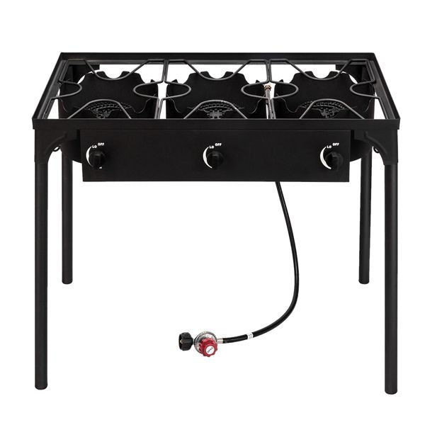 Outdoor Camp Stove High Pressure Propane Gas Cooker Portable Cast Iron Patio Cooking Burner (Three Burner 225000-BTU) - Discount Msrp 