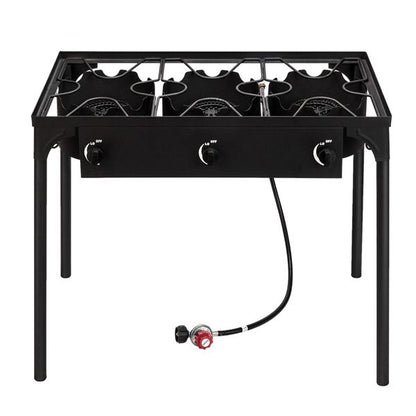 Outdoor Camp Stove High Pressure Propane Gas Cooker Portable Cast Iron Patio Cooking Burner (Three Burner 225000-BTU) - Discount Msrp 