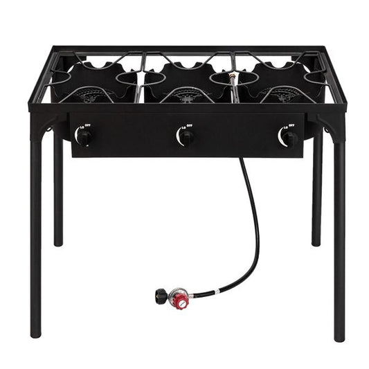 Outdoor Camp Stove High Pressure Propane Gas Cooker Portable Cast Iron Patio Cooking Burner (Three Burner 225000-BTU) - Discount Msrp 