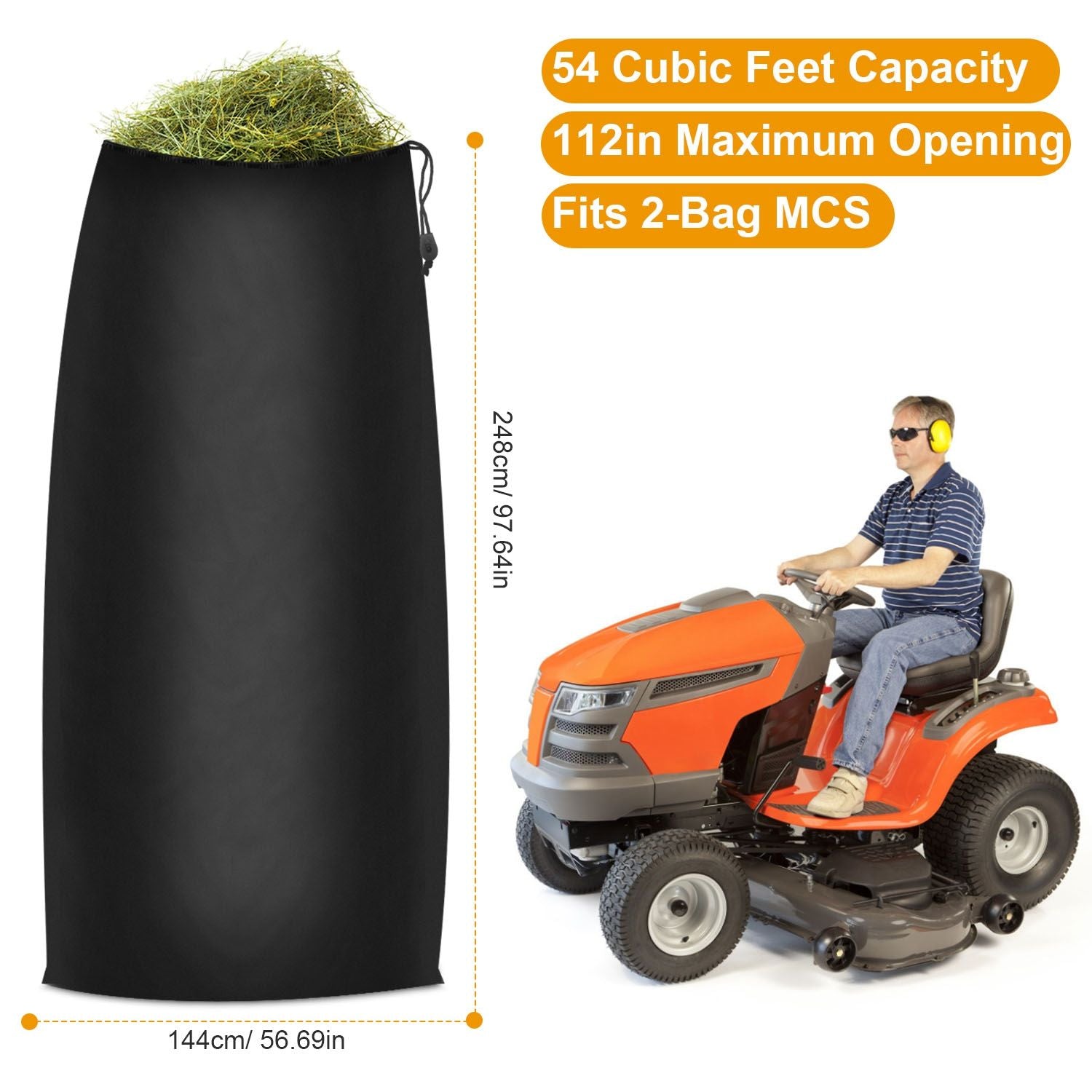 Lawn Tractor Leaf Bag 54 Cubic Feet Standard Garden Waste Collection Bag with 112in Opening - Discount Msrp 