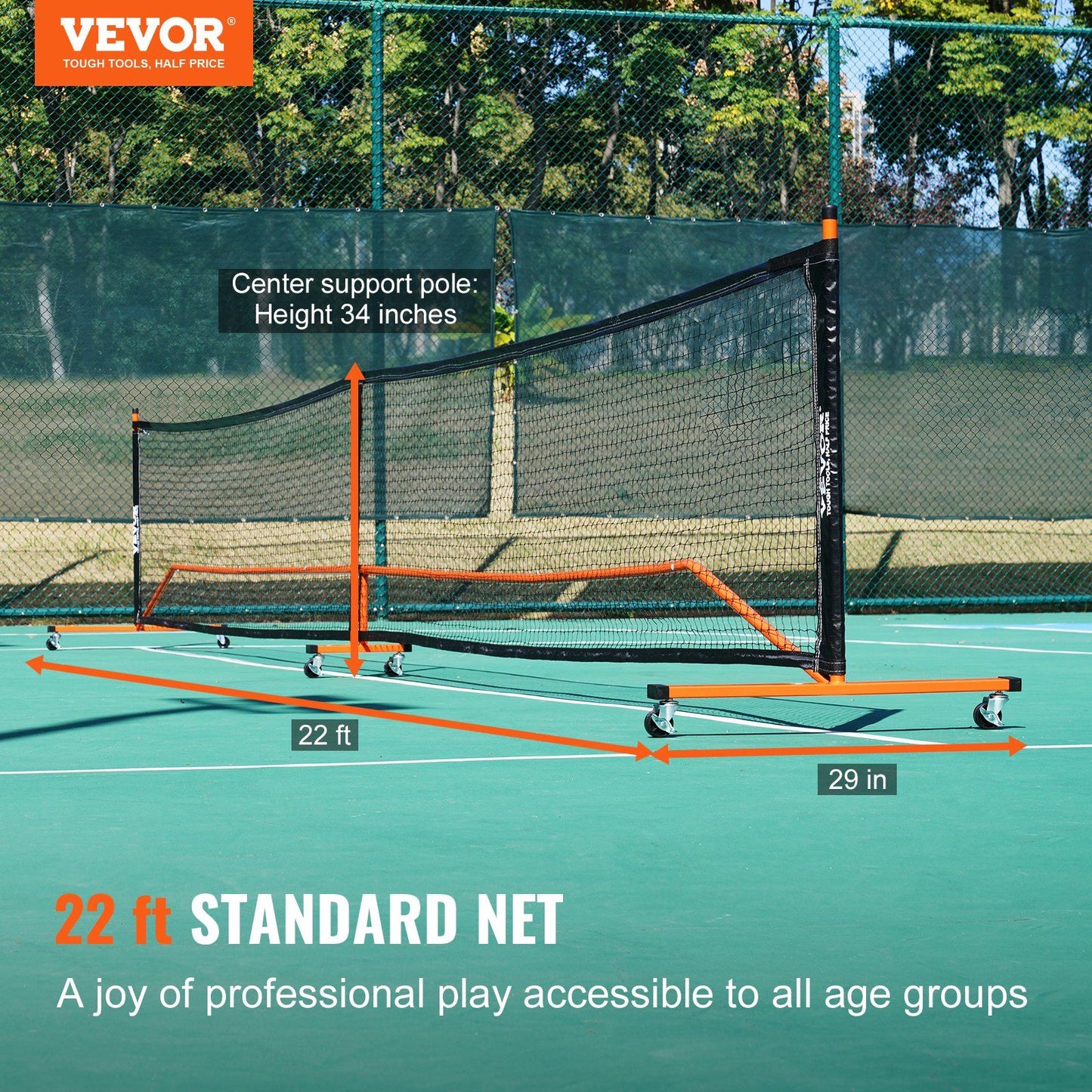 VEVOR Pickleball Net Set, 22FT Regulation Size Portable Pickleball System with Carrying Bag, Balls, and Wheels, Weather Resistant Steady Metal Frame & Strong PE Net, for Outdoor Backyard Driveway - Discount Msrp 